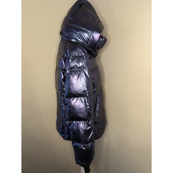 S13 NY blue metallic satin space Y2K futuristic Kylie puffer jacket - Picture 6 of 14